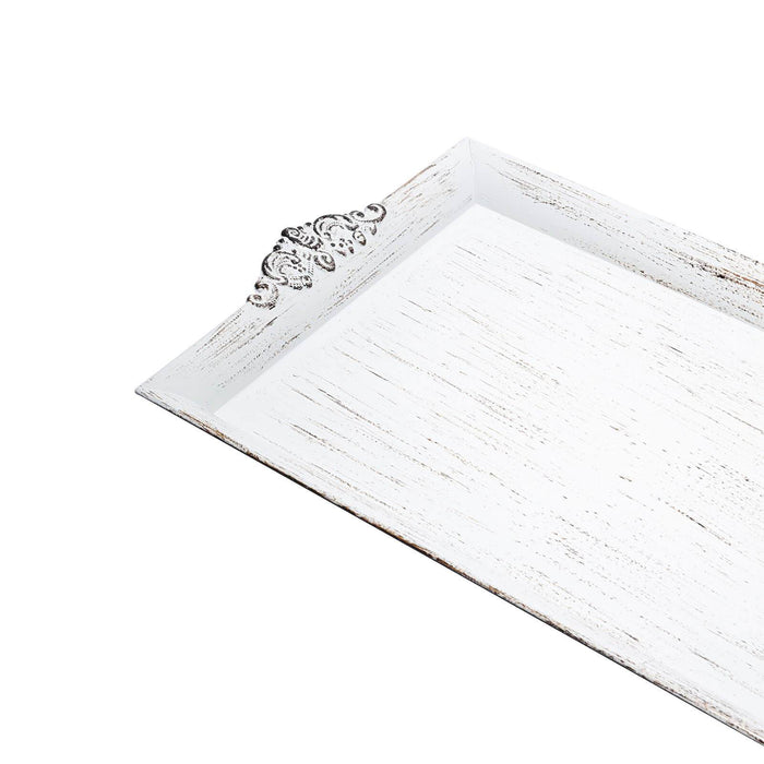 2 pcs 14" long Rectangle Serving Trays with Embossed Rim - Antique White CHRG_TRAY001_16_ANTQ