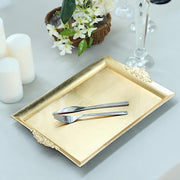 2 pcs 14" long Rectangle Serving Trays with Embossed Rim - Gold CHRG_TRAY001_16_GOLD