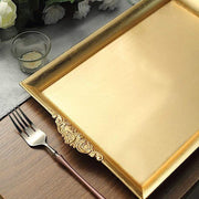 2 pcs 14" long Rectangle Serving Trays with Embossed Rim - Gold CHRG_TRAY001_16_GOLD