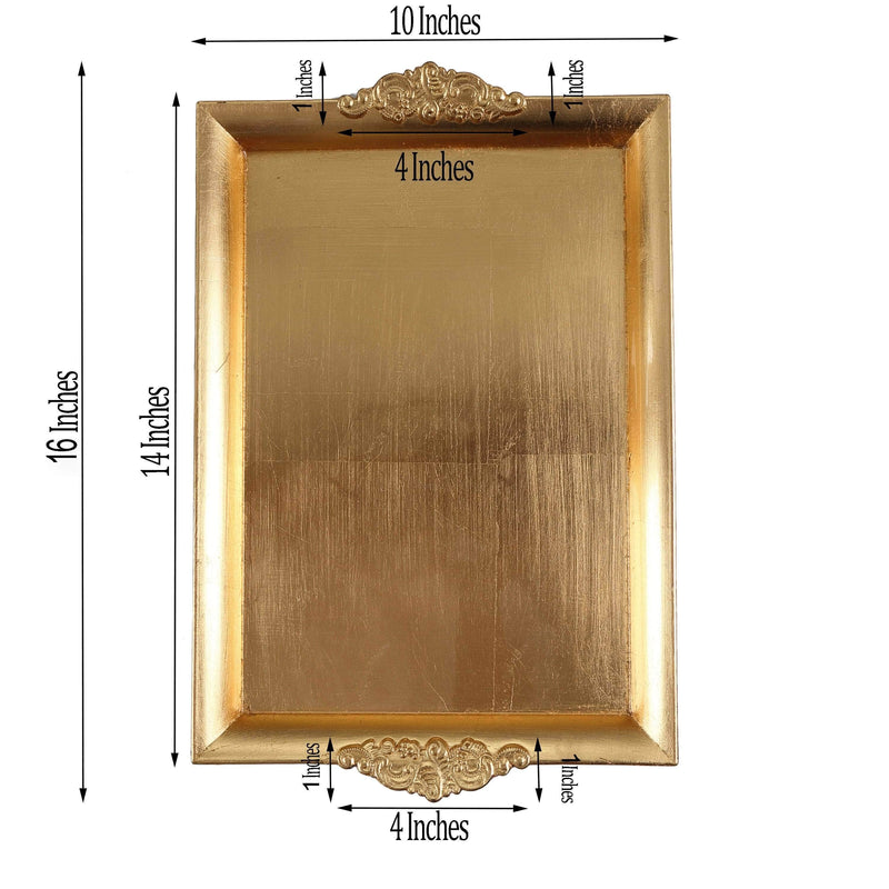 2 pcs 14" long Rectangle Serving Trays with Embossed Rim - Gold CHRG_TRAY001_16_GOLD