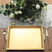 2 pcs 14" long Rectangle Serving Trays with Embossed Rim - Gold CHRG_TRAY001_16_GOLD