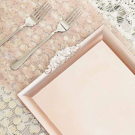 2 pcs 14" long Rectangle Serving Trays with Embossed Rim - Rose Gold CHRG_TRAY001_16_046