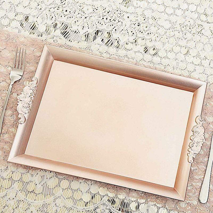 2 pcs 14" long Rectangle Serving Trays with Embossed Rim - Rose Gold CHRG_TRAY001_16_046