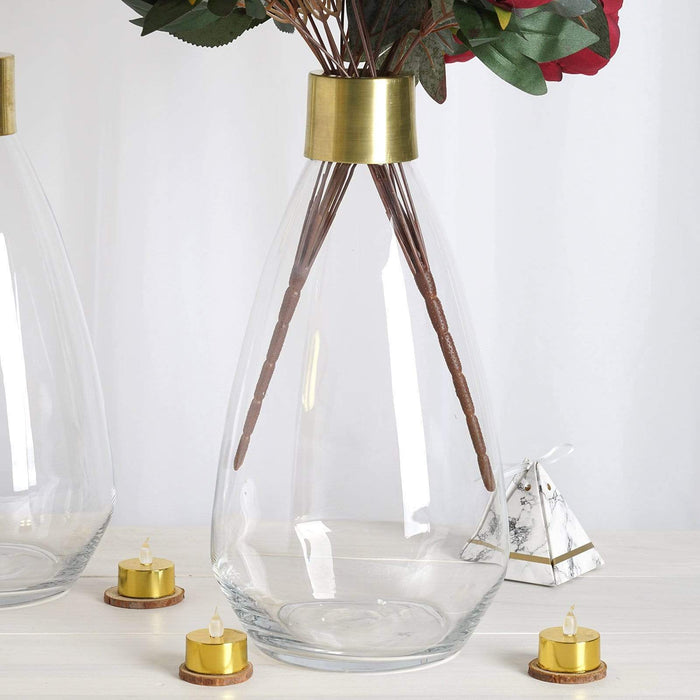 2 pcs 14" tall Glass Bottles Jar Vases - Clear with Gold VASE_A62_14
