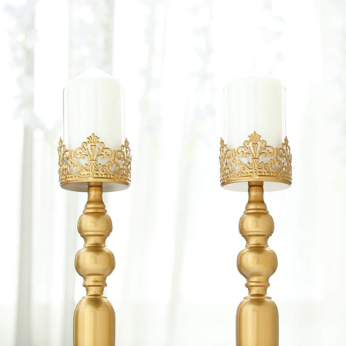 2 pcs 17" tall Lacy Trim Metal with Glass Candle Holders Centerpieces - Gold CHDLR_CAND_028_18_GOLD