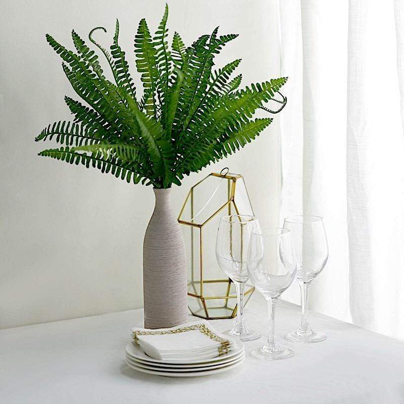 2 pcs 18" Faux Boston Fern Artificial Leaves Greenery Stems - Green