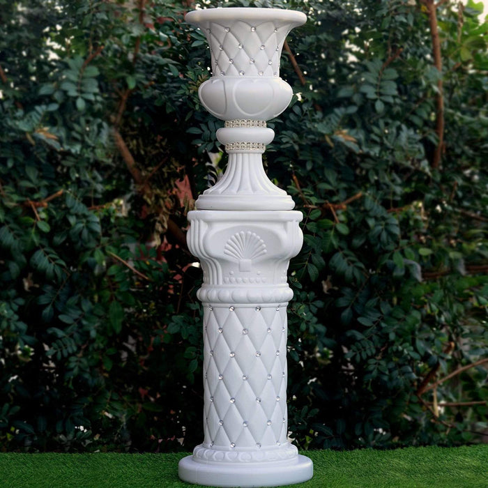 2 pcs 18" tall Decorative Italian Pedestal Beaded Flower Pots Vases - White PROP_ROMA_12