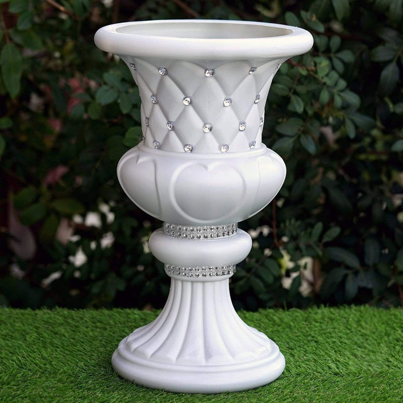 2 pcs 18" tall Decorative Italian Pedestal Beaded Flower Pots Vases - White PROP_ROMA_12