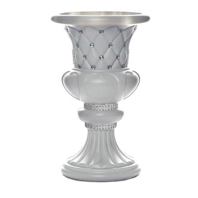 2 pcs 18" tall Decorative Italian Pedestal Beaded Flower Pots Vases - White PROP_ROMA_12