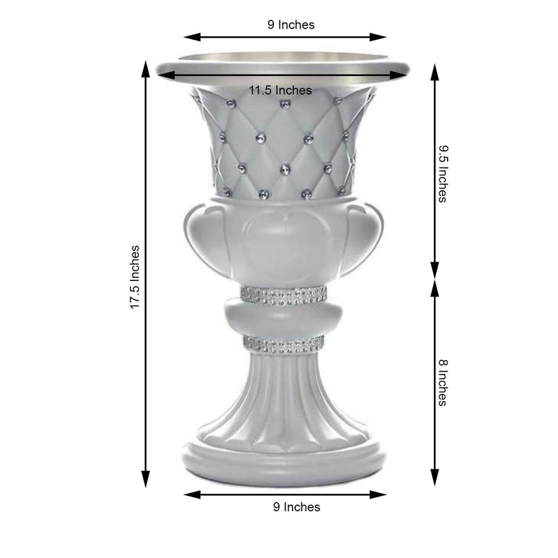 2 pcs 18" tall Decorative Italian Pedestal Beaded Flower Pots Vases - White PROP_ROMA_12