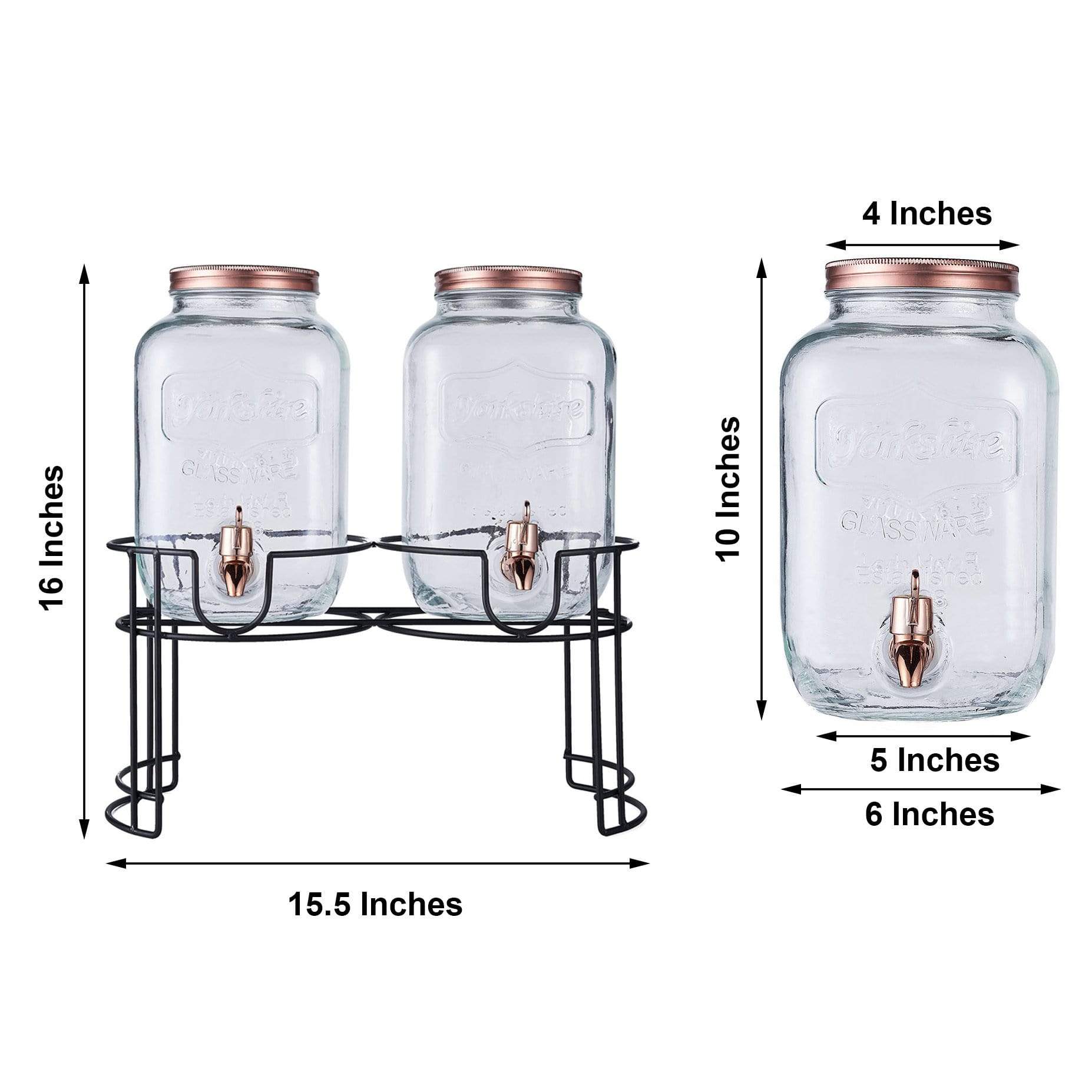 2 pcs 2 gallons Jar Glass Beverage Dispensers Set with Spigot and Stand - Clear and Gold DISP_GLAS01_1_CLR