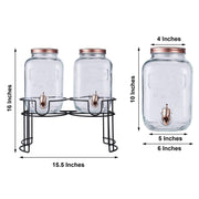 2 pcs 2 gallons Jar Glass Beverage Dispensers Set with Spigot and Stand - Clear and Gold DISP_GLAS01_1_CLR