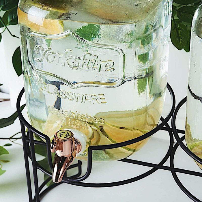 Glass Beverage Dispenser with Spigot, Metal Lid and One Gold Stand - 2  Gallon 