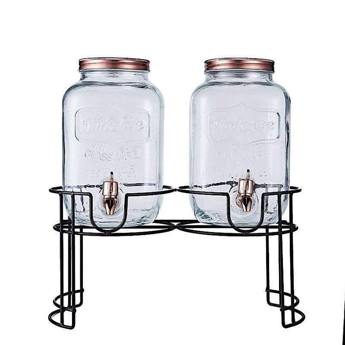 2 Pack Clear Dual Gallon Glass Jars Dispenser With Gold Metal Lids