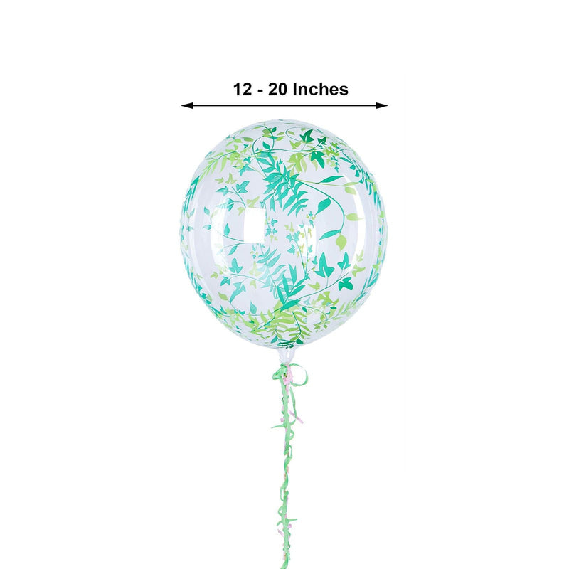 2 pcs 20" Round PVC Balloons with Vine Design - Clear and Green BLOON_CLR003_20_GRN
