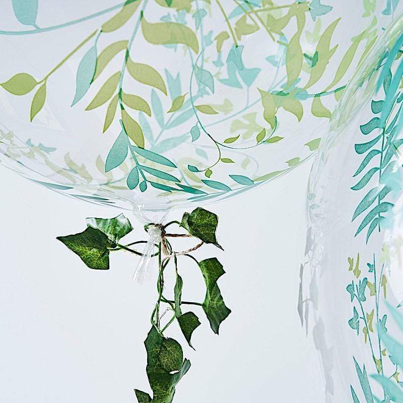 2 pcs 20" Round PVC Balloons with Vine Design - Clear and Green BLOON_CLR003_20_GRN