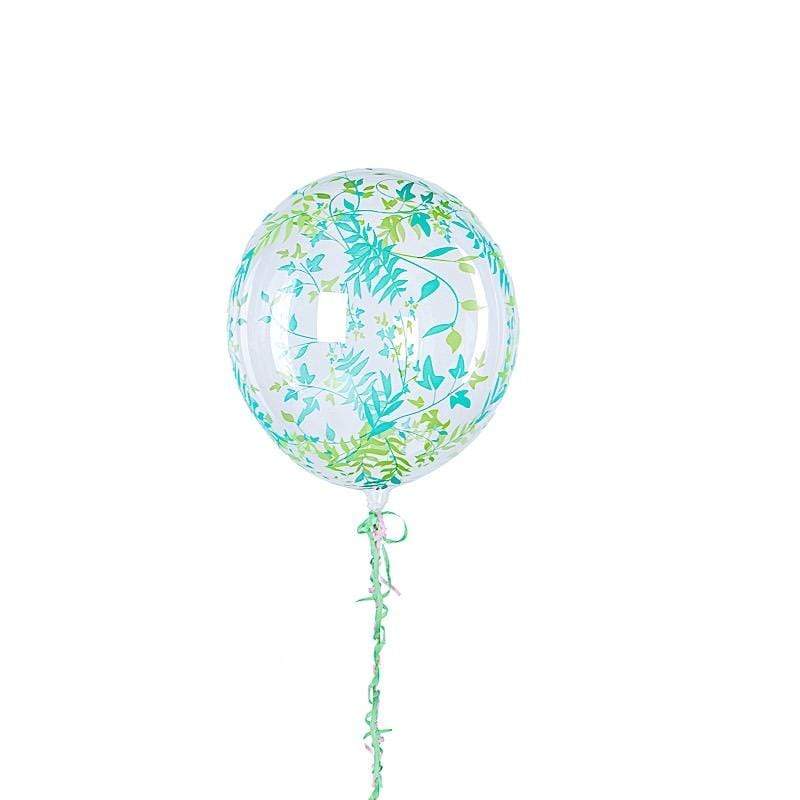 2 pcs 20" Round PVC Balloons with Vine Design - Clear and Green BLOON_CLR003_20_GRN