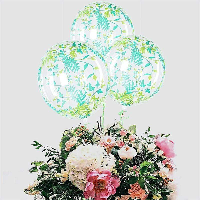 2 pcs 20" Round PVC Balloons with Vine Design - Clear and Green BLOON_CLR003_20_GRN