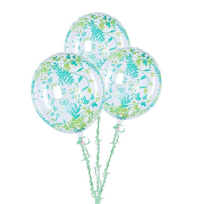 2 pcs 20" Round PVC Balloons with Vine Design - Clear and Green BLOON_CLR003_20_GRN