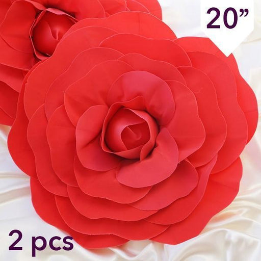 2 pcs 20" wide Artificial Large Roses Flowers for Wall Backdrop FOAM_FLO001_20_RED