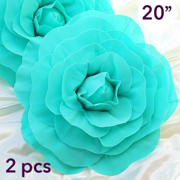 2 pcs 20" wide Artificial Large Roses Flowers for Wall Backdrop FOAM_FLO001_20_TURQ