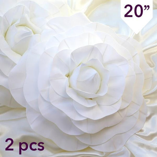 2 pcs 20" wide Artificial Large Roses Flowers for Wall Backdrop FOAM_FLO001_20_WHT