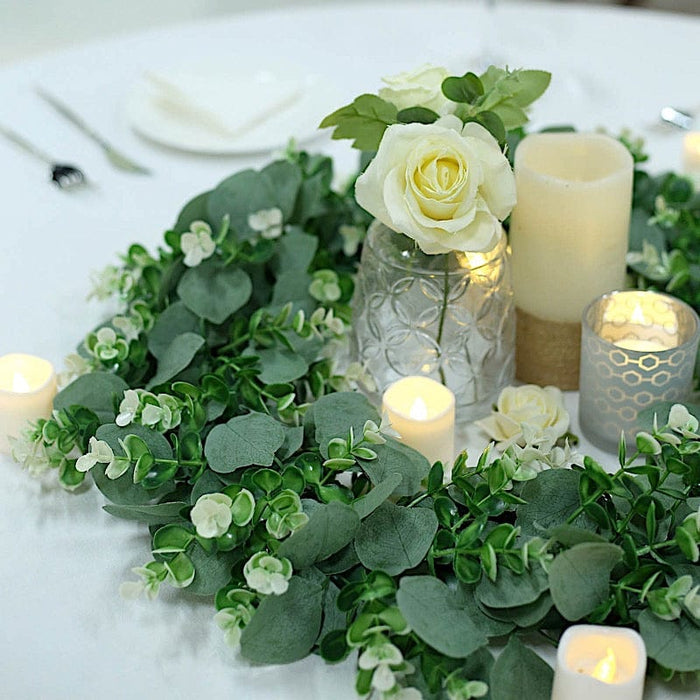 2 pcs 21" Artificial Eucalyptus and Genlisea Leaves Wreath - White and Green ARTI_RING_GRN_L_01_WHT