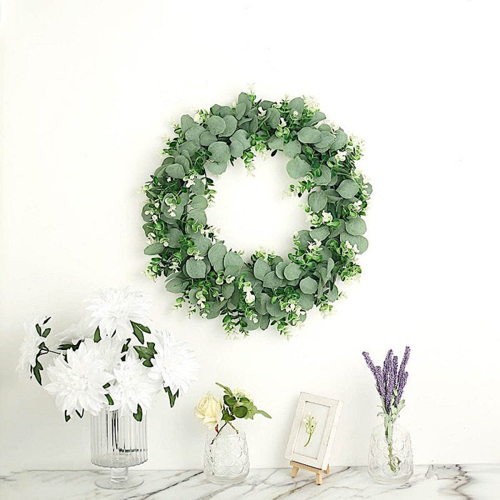 2 pcs 21" Artificial Eucalyptus and Genlisea Leaves Wreath - White and Green ARTI_RING_GRN_L_01_WHT