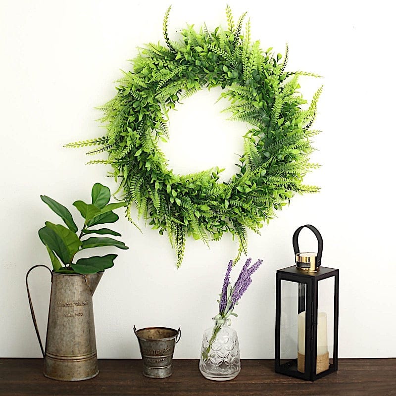 2 pcs 22" Artificial Boxwood and Fern Leaves Wreath Candle Rings - Green ARTI_RING_GRN_L_06