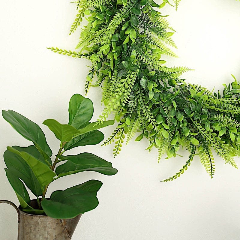 2 pcs 22" Artificial Boxwood and Fern Leaves Wreath Candle Rings - Green ARTI_RING_GRN_L_06