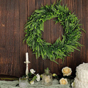 2 pcs 22" Artificial Boxwood and Fern Leaves Wreath Candle Rings - Green ARTI_RING_GRN_L_06