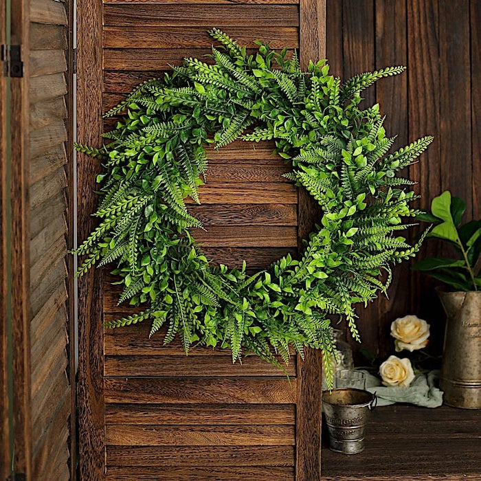 2 pcs 22" Artificial Boxwood and Fern Leaves Wreath Candle Rings - Green ARTI_RING_GRN_L_06
