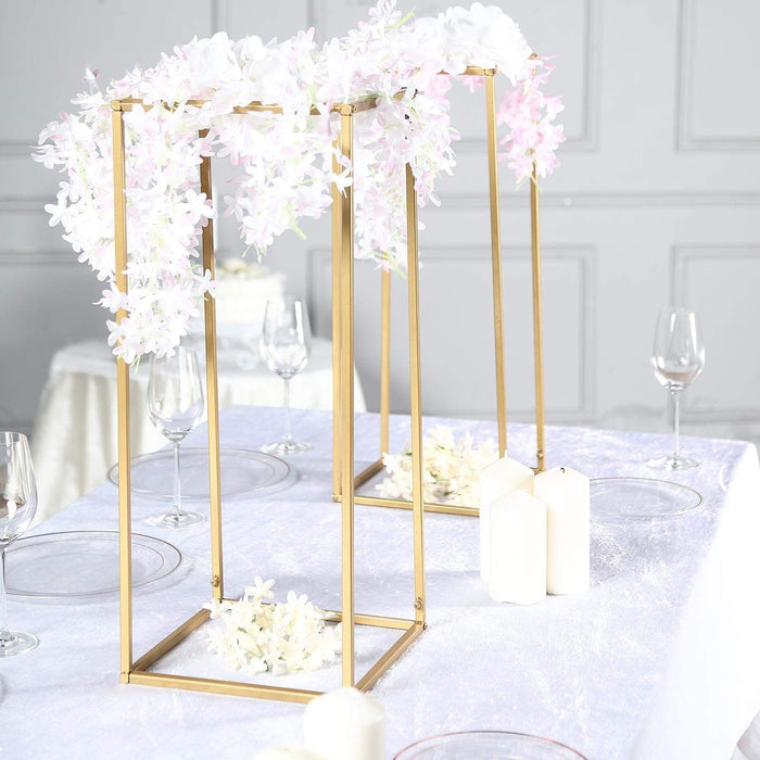 2 pcs 24" tall Geometric Metal Stands Wedding Flower Vase Holders - Matte Gold IRON_STND01_24_GOLD