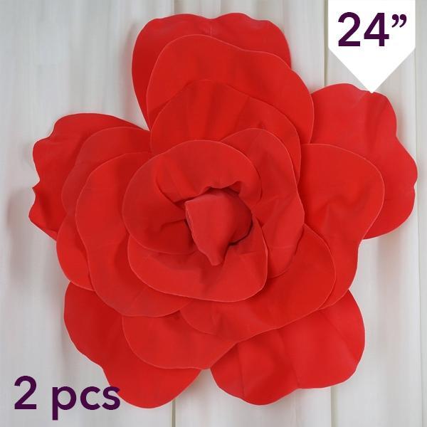 2 pcs 24" wide Artificial Giant Roses Flowers for Wall Backdrop FOAM_FLO001_24_RED