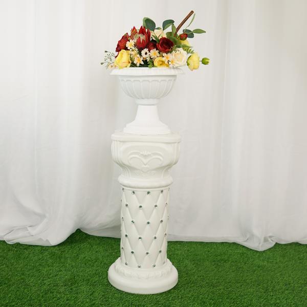 2 pcs 25" tall French Decorative Columns Beaded Pedestal Stands - White PROP_ROMA_11