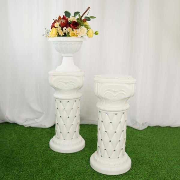 2 pcs 25" tall French Decorative Columns Beaded Pedestal Stands - White PROP_ROMA_11