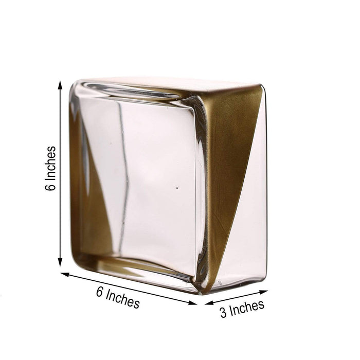 2 pcs 3" tall Glass Square Vases - Clear with Gold Spray VASE_A41_6_GOLD