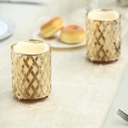 2 pcs 4" tall Round Metal Votive Candle Holder with Diamond Holes