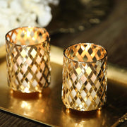 2 pcs 4" tall Round Metal Votive Candle Holder with Diamond Holes