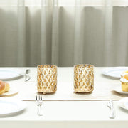 2 pcs 4" tall Round Metal Votive Candle Holder with Diamond Holes