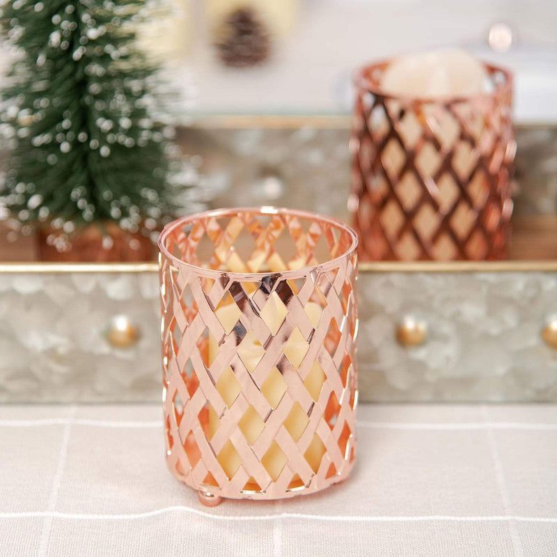 2 pcs 4" tall Round Metal Votive Candle Holder with Diamond Holes