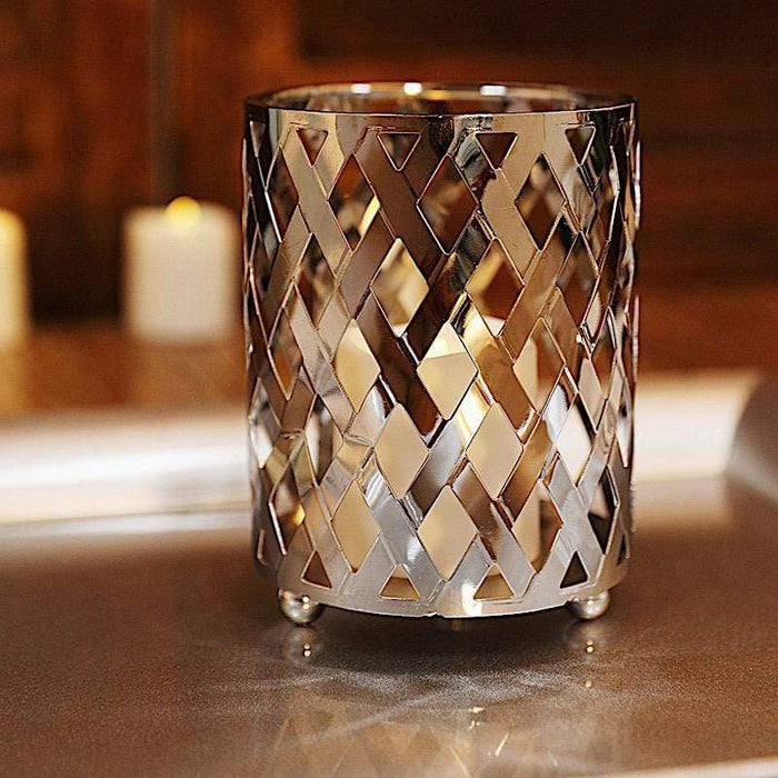 2 pcs 4" tall Round Metal Votive Candle Holder with Diamond Holes
