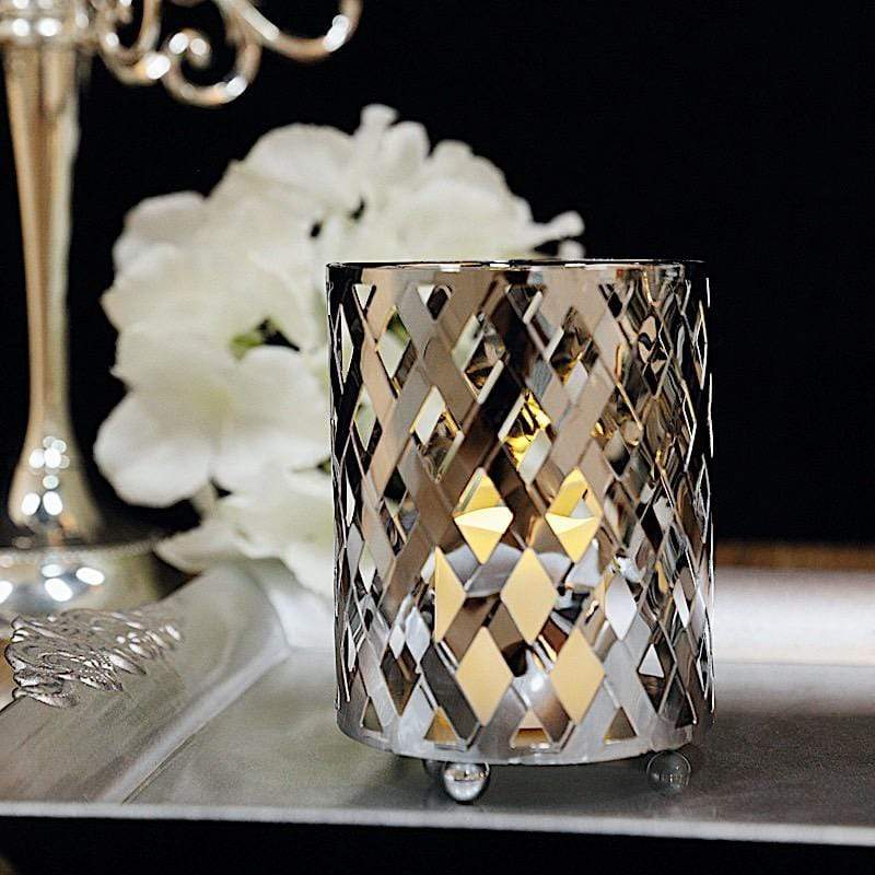 2 pcs 4" tall Round Metal Votive Candle Holder with Diamond Holes