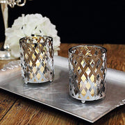 2 pcs 4" tall Round Metal Votive Candle Holder with Diamond Holes