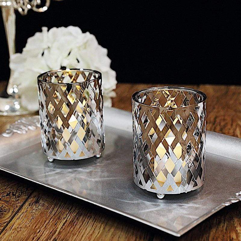 2 pcs 4" tall Round Metal Votive Candle Holder with Diamond Holes