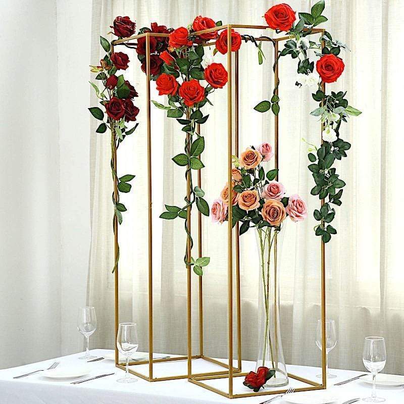 2 pcs 48" tall Geometric Metal Stands Wedding Flower Vase Holders - Matte Gold IRON_STND01_48_GOLD