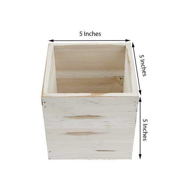 2 pcs 5" Natural Wood Square Plant Holder Boxes Centerpieces - White WOD_PLNT01_5x5_WHT1