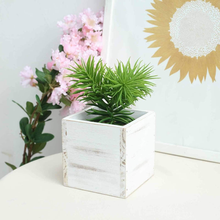 2 pcs 5" Natural Wood Square Plant Holder Boxes Centerpieces - White WOD_PLNT01_5x5_WHT1