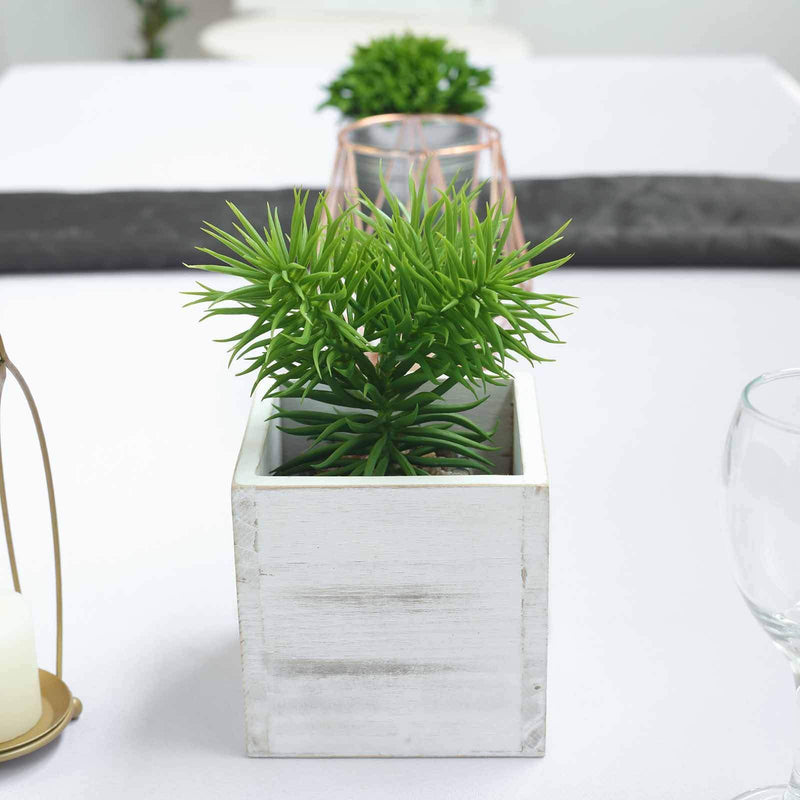 2 pcs 5" Natural Wood Square Plant Holder Boxes Centerpieces - White WOD_PLNT01_5x5_WHT1