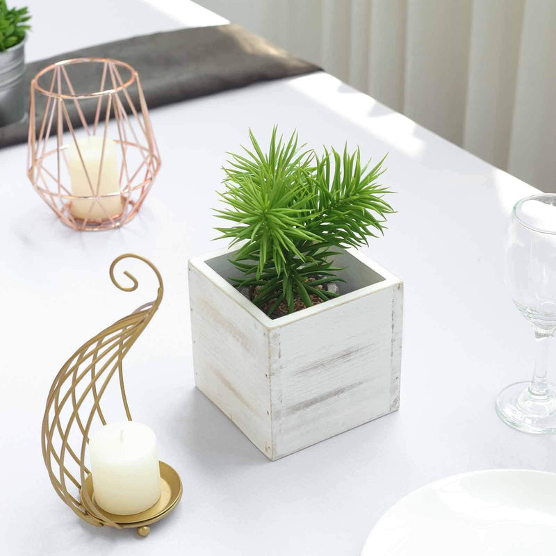 2 pcs 5" Natural Wood Square Plant Holder Boxes Centerpieces - White WOD_PLNT01_5x5_WHT1